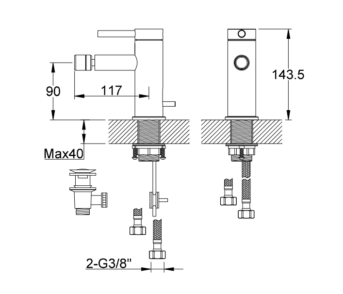 Kohlman Axel bateria bidetowa chrom połysk QB130A