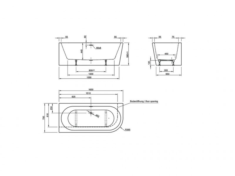 Roca Eternity wanna wolnostojąca przyścienna lewa 165x75 akryl biały A248593000