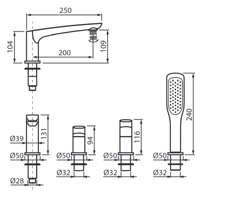 Vedo Desso Oro bateria wannowa 4-otworowa złoty VBD4040/ZL
