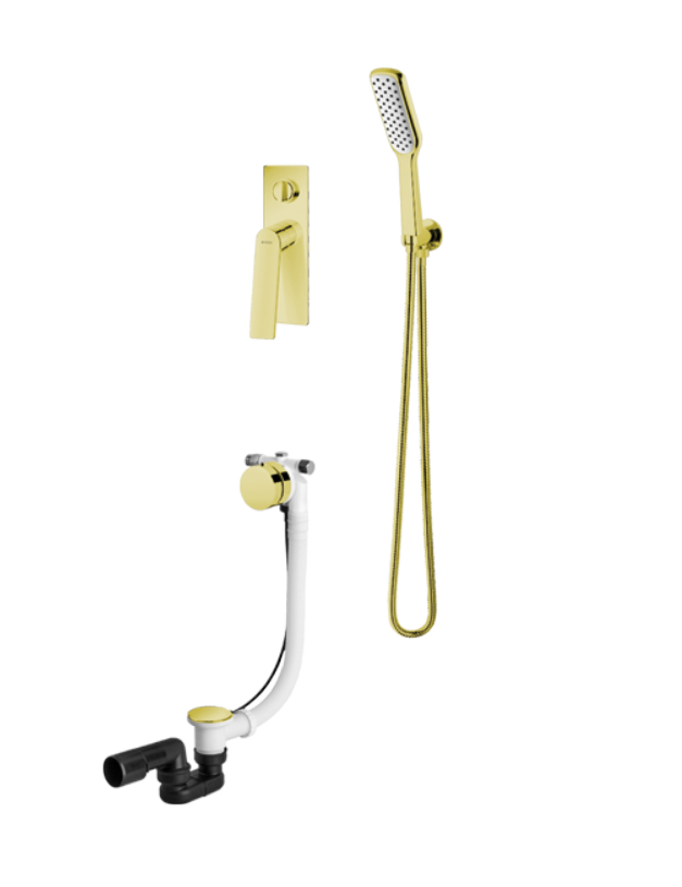 Vedo Desso Oro zestaw wannowy podtynkowy z napełnianiem przez przelew z korkiem automatycznym złoty VBD4241/ZL