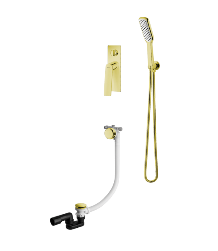 Vedo Desso Oro zestaw wannowy podtynkowy z napełnianiem przez przelew z korkiem klik-klak złoty VBD4242/ZL