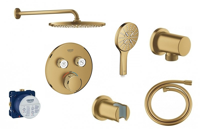 Grohe Smartcontrol zestaw podtynkowy termostatyczny z deszczownicą 31x31 kompletny złoty szczotkowany brushed cool sunrise