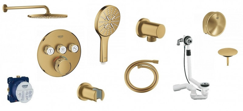 Grohe Smartcontrol zestaw podtynkowy termostatyczny z deszczownicą 31x31 i napelniem przez przelew kompletny złoty szczotkowany brushed cool sunrise