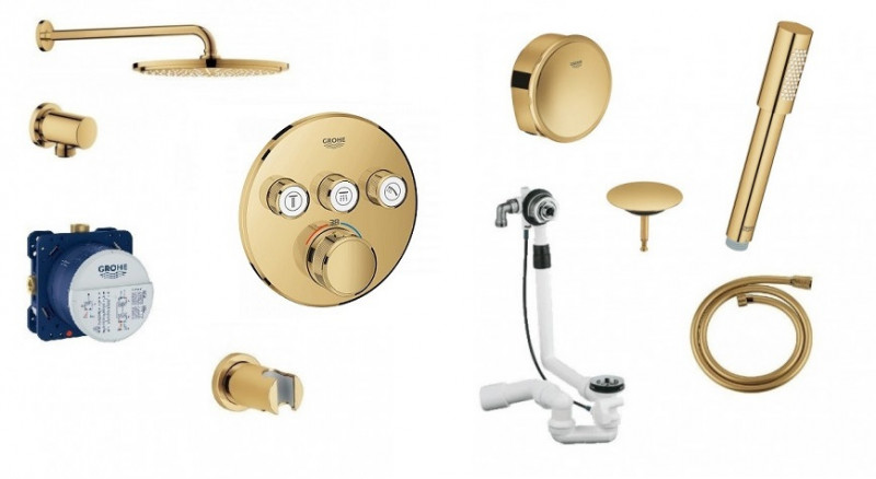 Grohe Smartcontrol zestaw podtynkowy termostatyczny z deszczownicą 31x31 i napelniem przez przelew kompletny złoty polerowany cool sunrise - OD RĘKI !!!