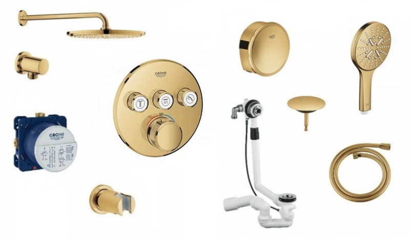 Grohe Smartcontrol zestaw podtynkowy termostatyczny z deszczownicą 31x31 i napelniem przez przelew kompletny złoty polerowany cool sunrise - OD RĘKI !!!
