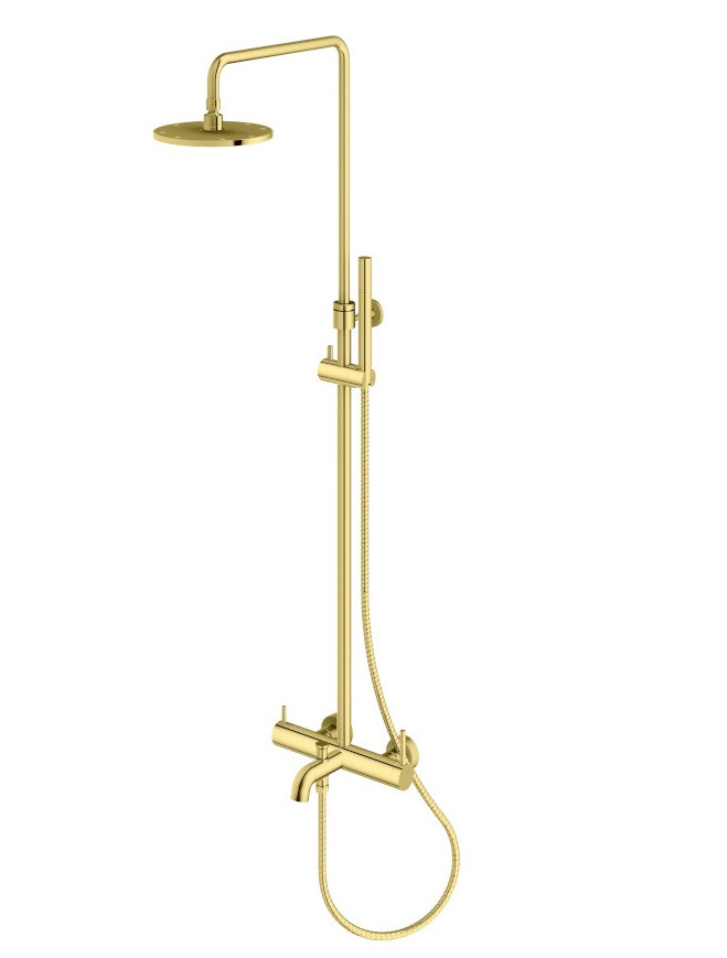 Kohlman Axel Gold zestaw wannowo-prysznicowy z deszczownicą 20x20 i wylewką złoty połysk QW277AGD