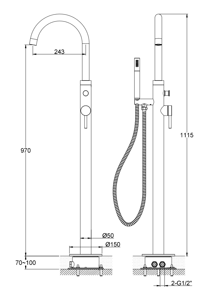 Kohlman Axel Gold bateria wannowa wolnostojąca złoty połysk QF1165AGD
