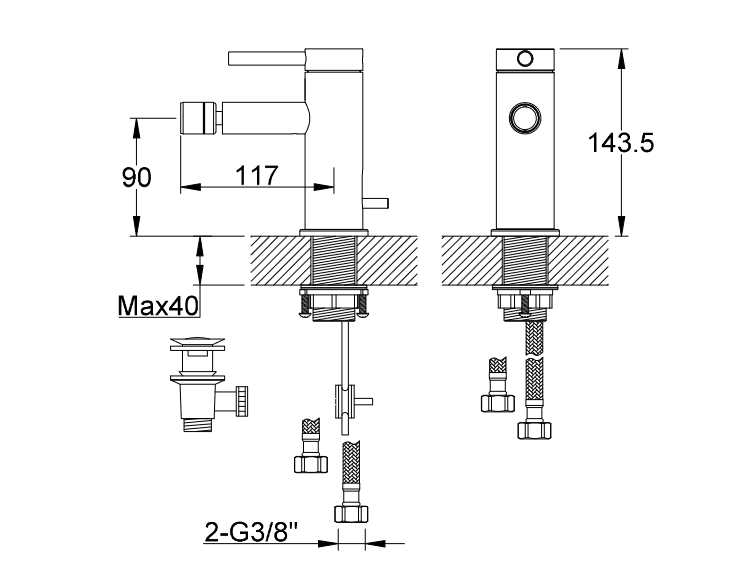 Kohlman Axel Gold bateria bidetowa złoty połysk QB130AGD