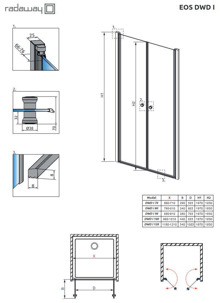 Radaway Eos DWD I drzwi do wnęki wahadłowe 70 cm chrom przeźroczyste Easy Clean 137783-01-01