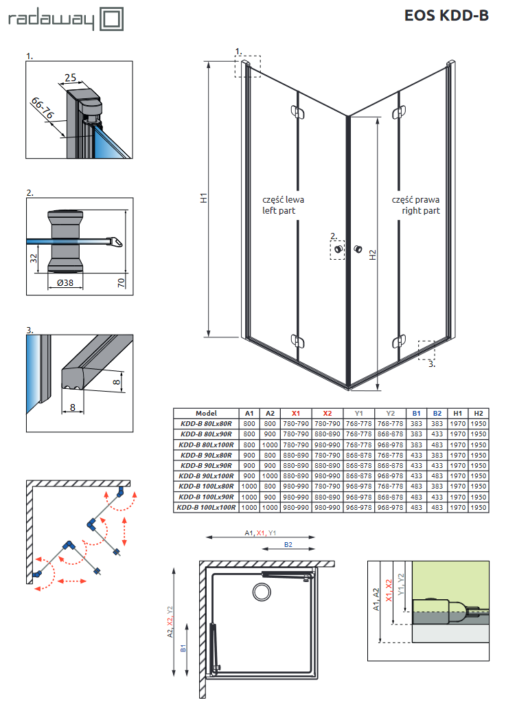 Radaway Eos KDD-B I kabina kwadratowa 100x100 drzwi składane chrom przeźroczyste Easy Clean 137323-01-01