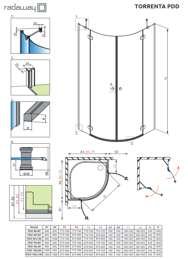 Radaway Torrenta PDD kabina półokrągła 100x100 drzwi otwierane chrom przeźroczyste Easy Clean 131620-01-01