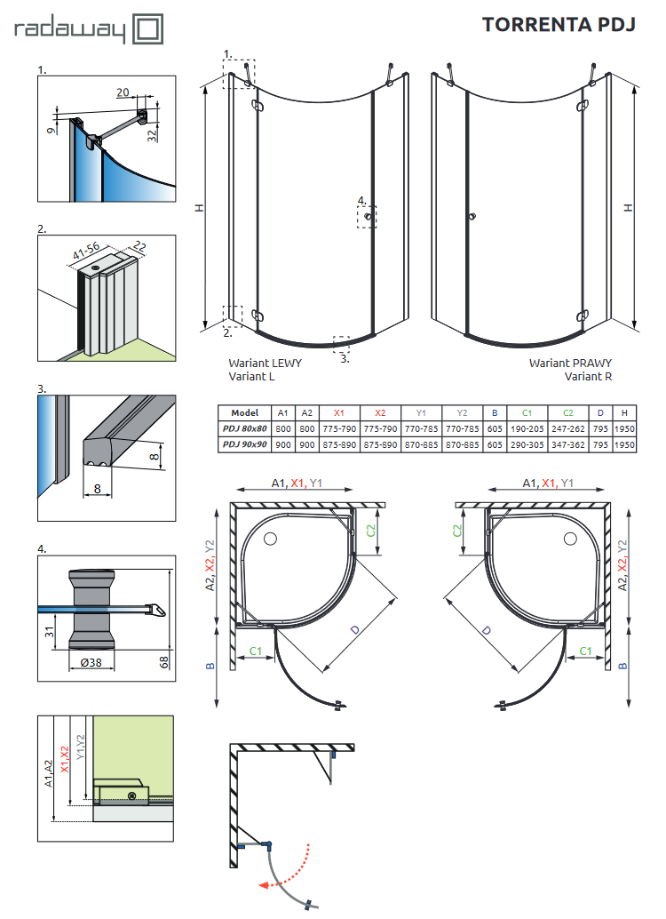 Radaway Torrenta PDJ kabina półokrągła 90x90 lewa drzwi otwierane chrom przeźroczyste Easy Clean 131700-01-01