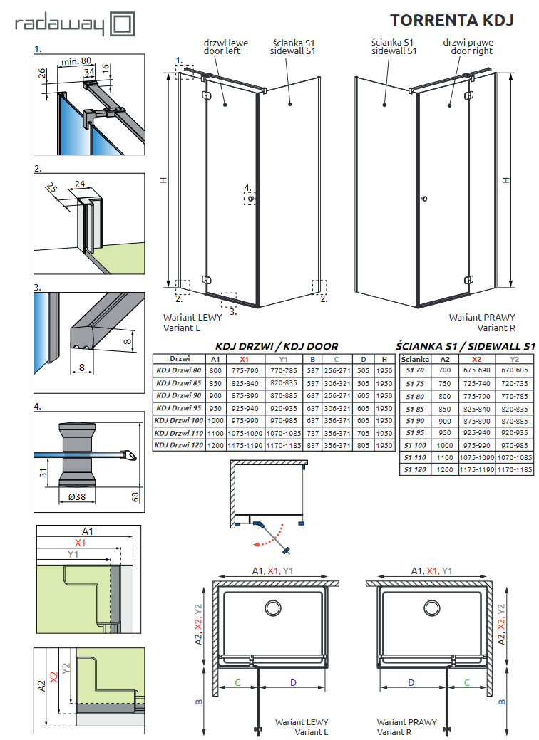 Radaway Torrenta KDJ ścianka boczna S1 100 cm chrom przeźroczyste Easy Clean 1330100-01-01