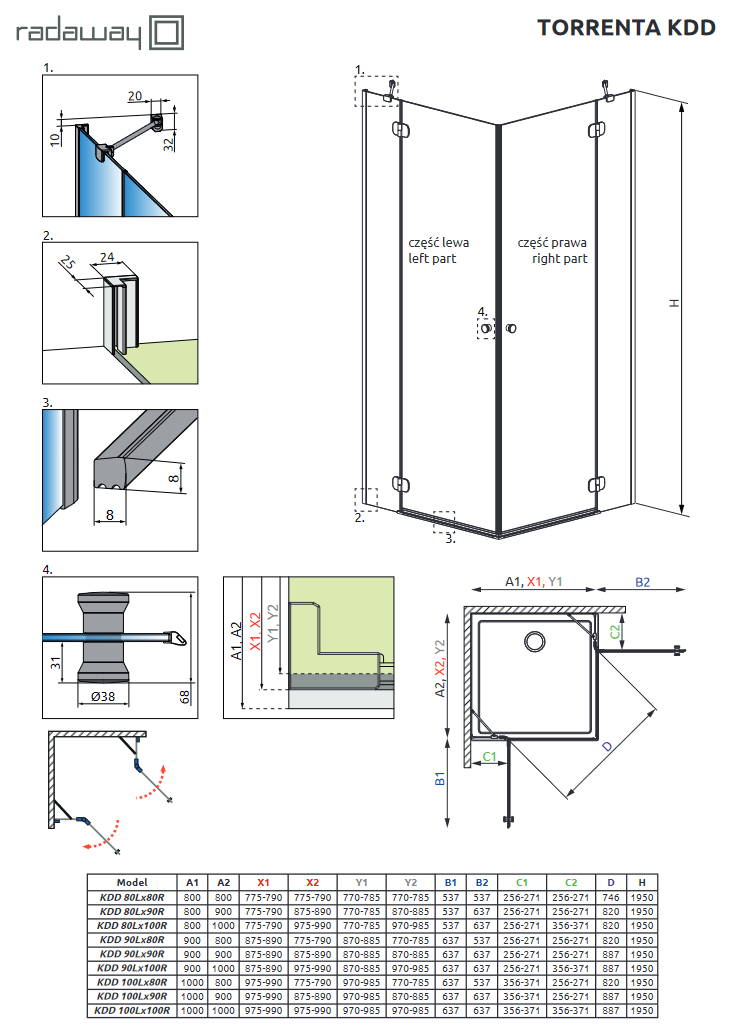 Radaway Torrenta KDD kabina kwadratowa 80x80 drzwi otwierane chrom przeźroczyste Easy Clean 132262-01-01