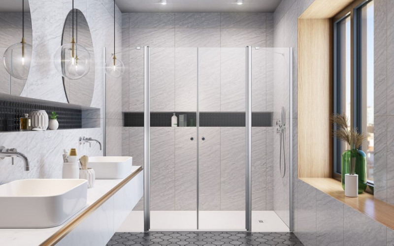 Radaway Eos DWD II drzwi do wnęki wahadłowe 160 cm chrom przeźroczyste Easy Clean 13799970-01-01 + 13799630-01-01