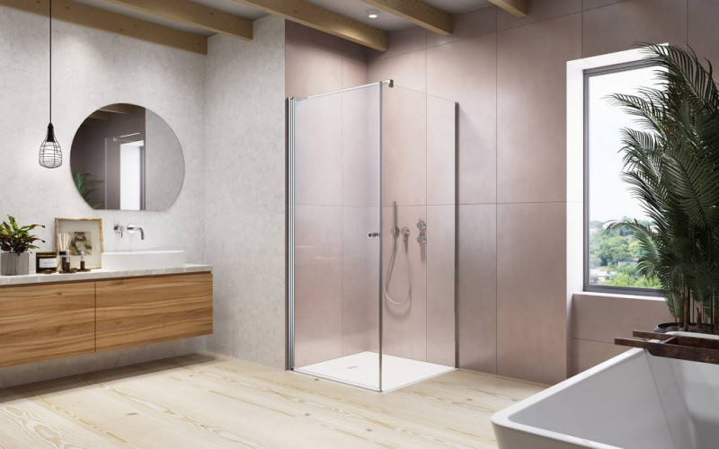 Radaway Eos KDJ I kabina kwadratowa 80x80 drzwi wahadłowe lewe 80 i ścianka 80 chrom przeźroczyste Easy Clean 137513-01-01L