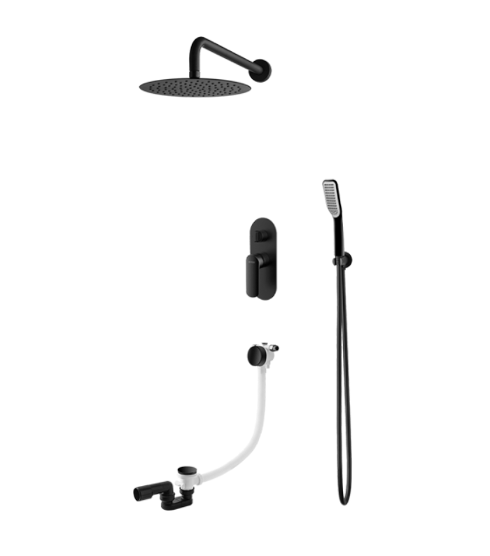 Vedo Aletta Nero podtynkowy zestaw z deszczownicą 25x25 i napełnianiem przez przelew z korkiem klik-klak czarny mat VBA5233/25/CZ