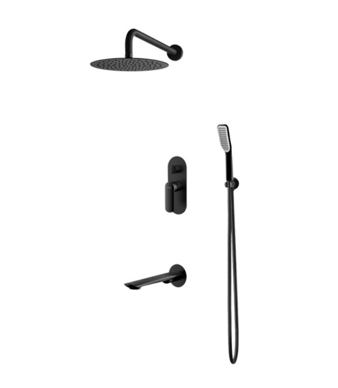 Vedo Aletta Nero podtynkowy zestaw z deszczownicą 25x25 i wylewką czarny mat VBA5231/25/CZ