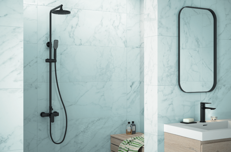 Vedo Aletta Nero zestaw prysznicowy z deszczownicą 25x25 czarny mat VBA5007CZ