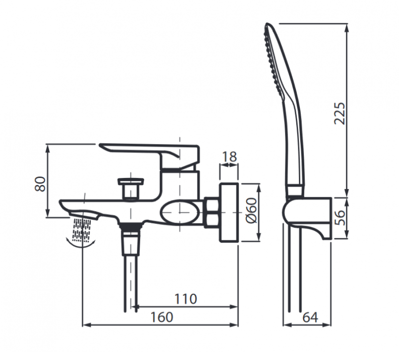 Vedo Aletta Nero bateria wannowa ścienna z zestawem natryskowym czarny mat VBA5006SCZ