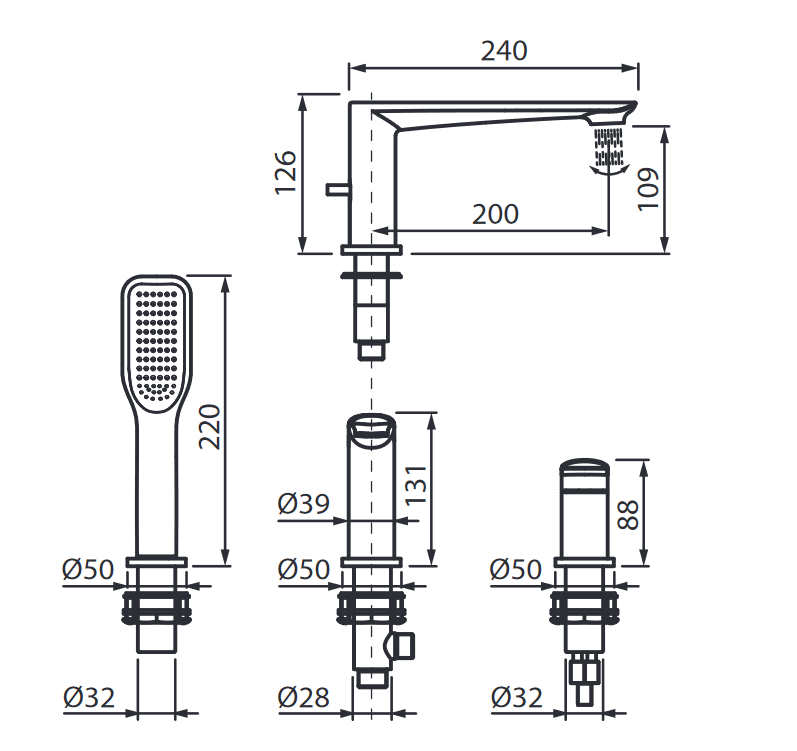 Vedo Aletta Nero bateria wannowa 3-otworowa czarny mat VBA5030CZ