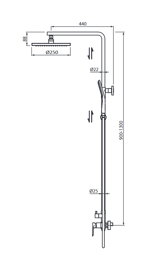 Vedo Aletta Nero zestaw prysznicowy z deszczownicą 25x25 czarny mat VBA5007CZ