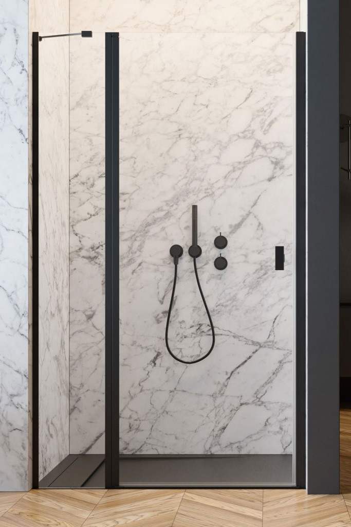 Radaway Nes 8 Black DWJ II drzwi wnękowe wahadłowe 120 cm lewe czarny przeźroczyste Easy Clean 10083120-54-01L