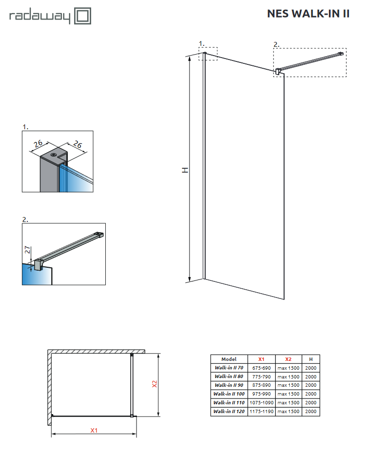 Radaway Nes Walk-In II kabina typu Walk-in ścianka 90 cm L/P chrom przeźroczyste Easy Clean 10013090-01-01