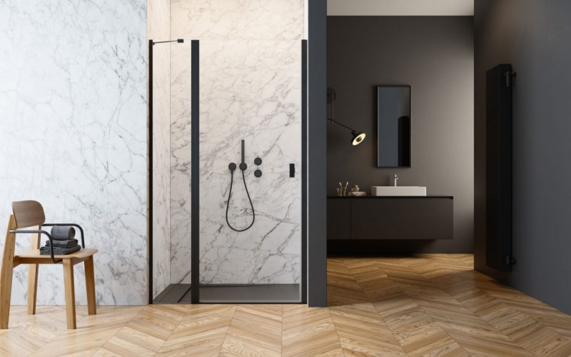 Radaway Nes 8 Black DWJ II drzwi wnękowe wahadłowe 120 cm lewe czarny przeźroczyste Easy Clean 10083120-54-01L