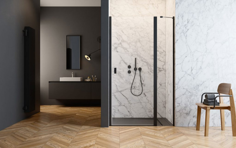 Radaway Nes 8 Black DWJ II drzwi wnękowe wahadłowe 120 cm prawe czarny przeźroczyste Easy Clean 10083120-54-01R