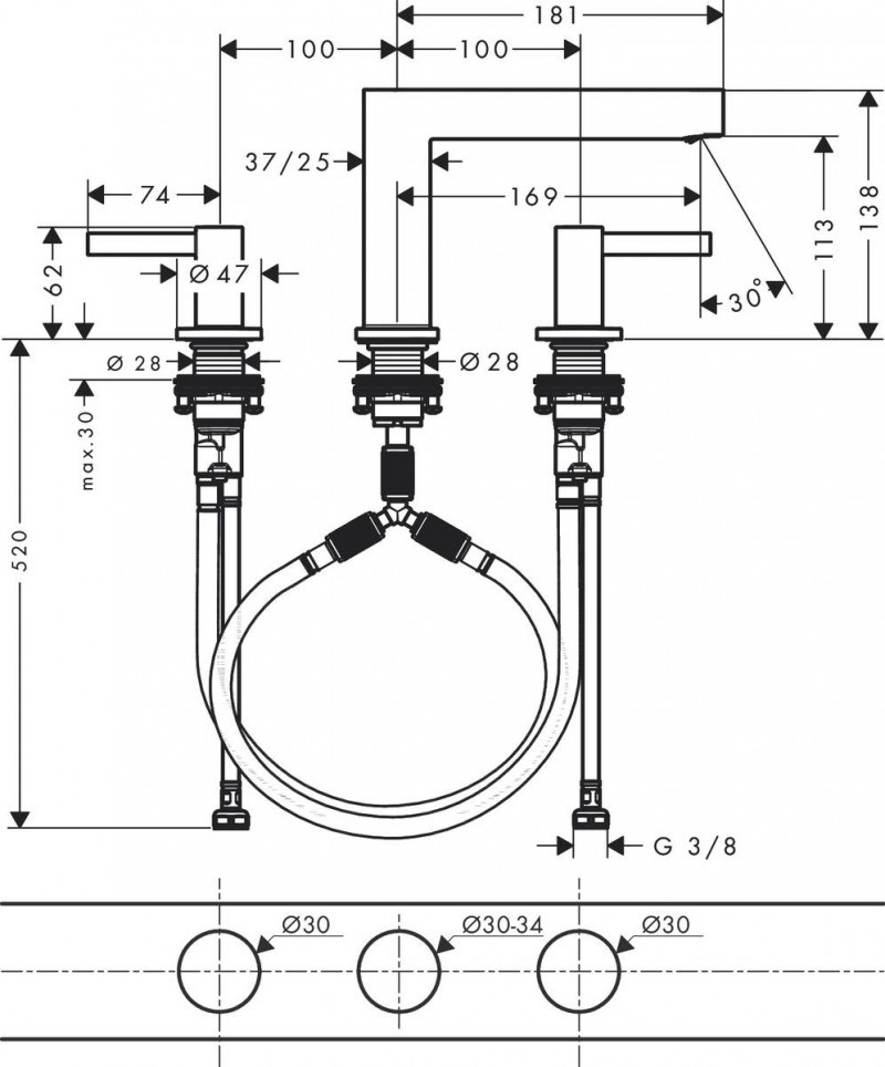 Hansgrohe FinishPlus Finoris 110 bateria umywalkowa 3-otworowa z korkiem klik-klak biały matowy 76033700