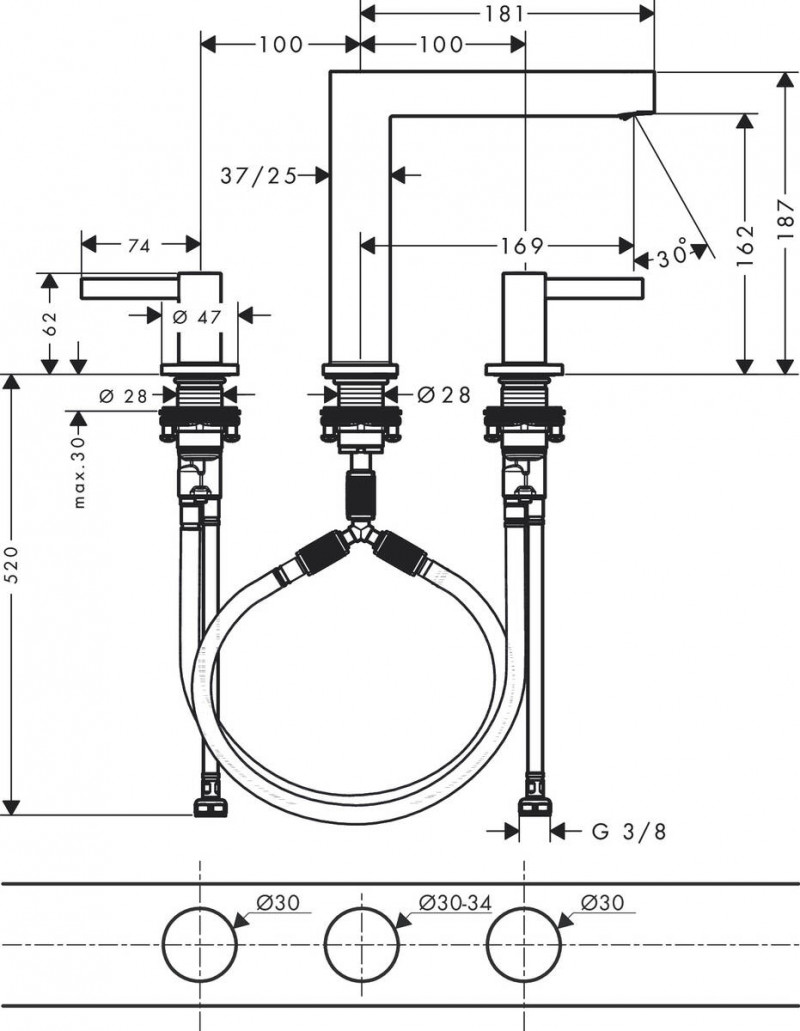 Hansgrohe Finoris 160 bateria umywalkowa 3-otworowa z korkiem klik-klak chrom połysk 76034000