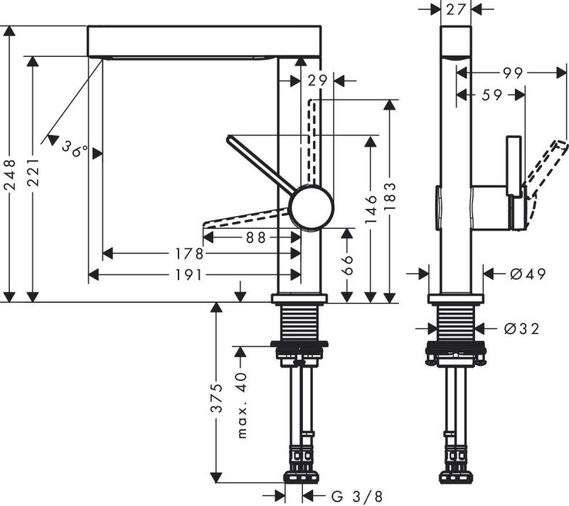 Hansgrohe FinishPlus Finoris 230 bateria umywalkowa wysoka z korkiem klik-klak czarny matowy 76060670