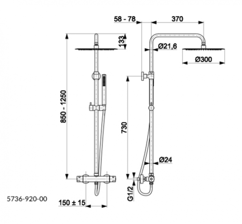 KFA Moza Black termostatyczny zestaw prysznicowy z deszczownicą 30x30 czarny 5736-920-81