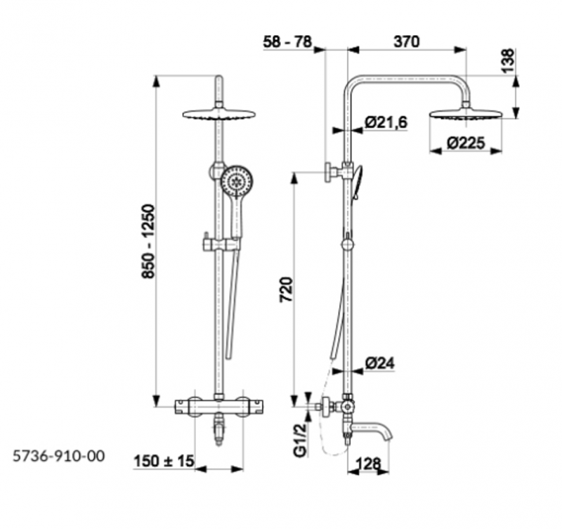 KFA Moza Black termostatyczny zestaw prysznicowy z deszczownicą 22,5x22,5 czarny 5736-910-81