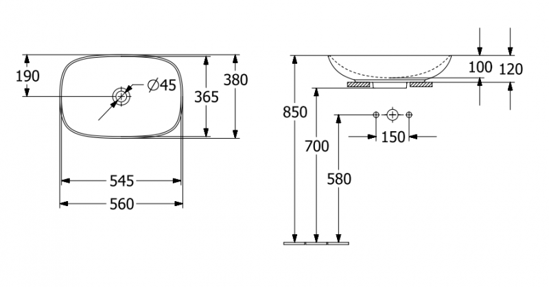 Villeroy&Boch Loop&Friends umywalka stawiana na blat prostokątna 56x38 cm biała Weiss Alpin 4A490001