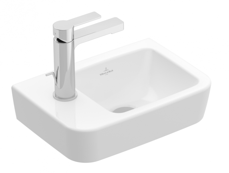 Villeroy&Boch O.Novo umywalka wisząca asymetryczna bez przelewu 36x25 cm biała Weiss Alpin CeramicPlus 434237R1