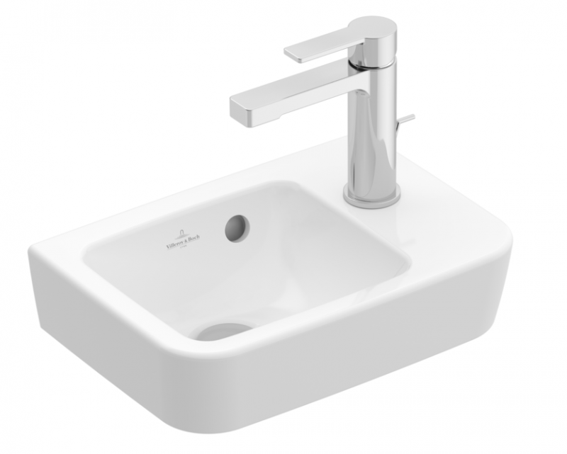 Villeroy&Boch O.Novo umywalka wisząca asymetryczna z przelewem 36x25 cm biała Weiss Alpin CeramicPlus 434336R1