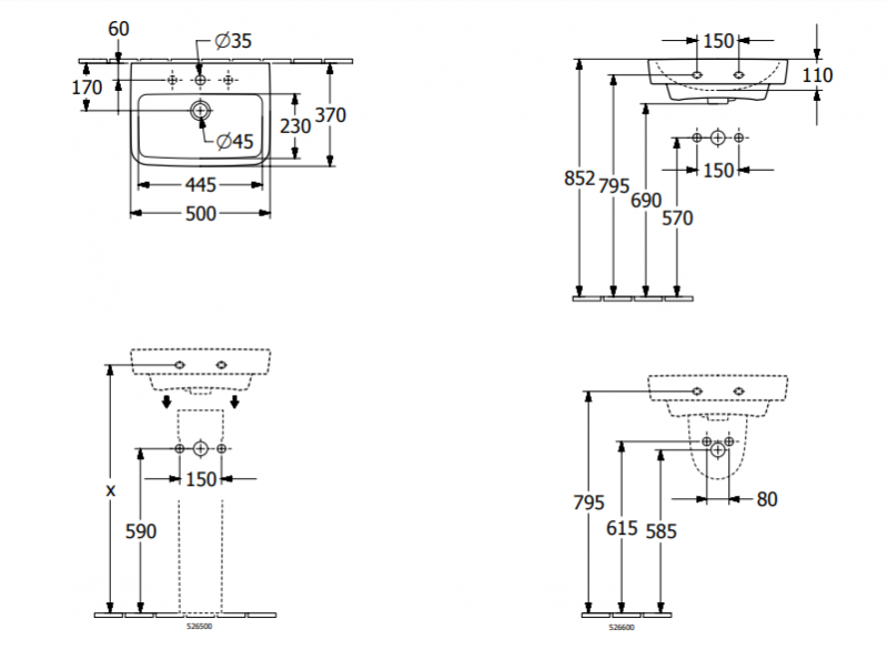 Villeroy&Boch O.Novo umywalka wisząca z przelewem 50x37 cm biała Weiss Alpin CeramicPlus 434450R1