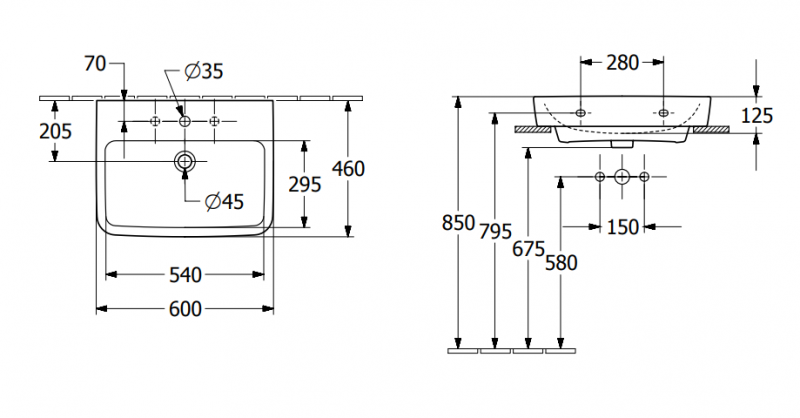 Villeroy&Boch O.Novo umywalka nablatowa bez przelewu 60x46 cm biała Weiss Alpin CeramicPlus 4A416LR1