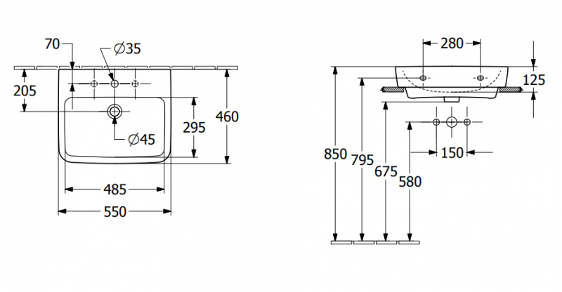 Villeroy&Boch O.Novo umywalka nablatowa bez przelewu 55x46 cm biała Weiss Alpin CeramicPlus 4A41MJR1