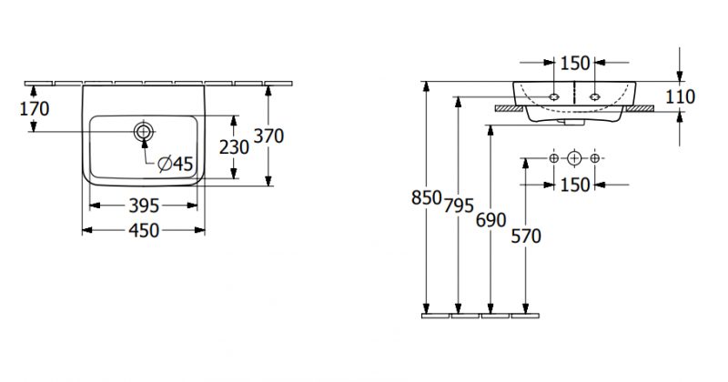 Villeroy&Boch O.Novo umywalka nablatowa bez otworu na baterię bez przelewu 45x37 cm biała Weiss Alpin CeramicPlus 43444FR1