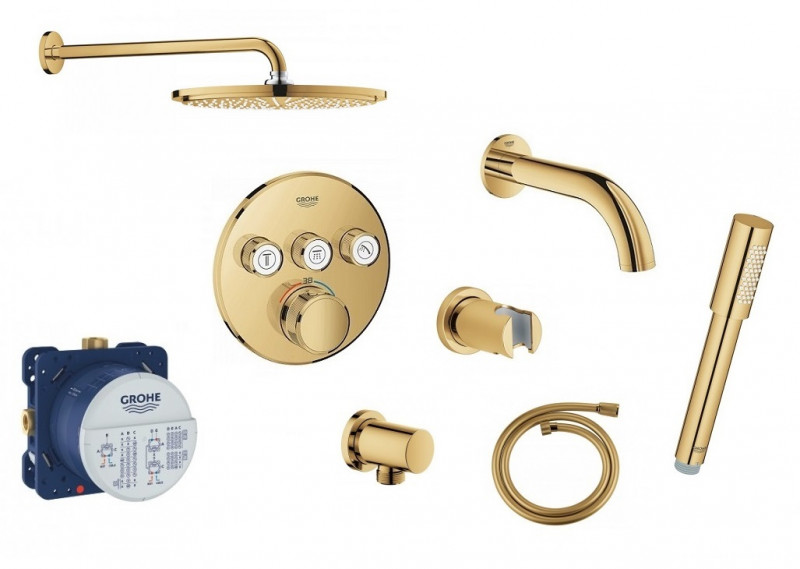 Grohe Smartcontrol zestaw podtynkowy termostatyczny z deszczownicą 31x31 i wylewką wannową kompletny złoty polerowany cool sunrise - OD RĘKI!!!