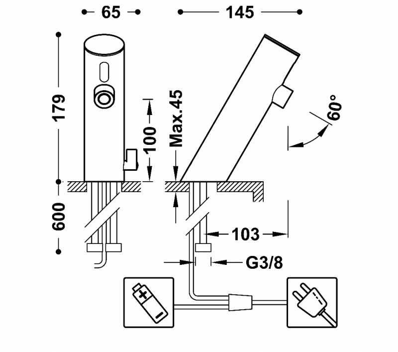 Tres Electronic mieszalnik baterii elektronicznej umywalkowej chrom połysk 39210301
