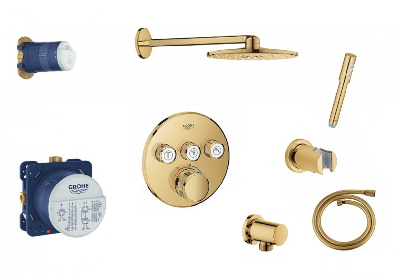 Grohe Grohtherm SmartControl zestaw podtynkowy z deszczownicą Rainshower 310 SmartActive złoty polerowany Cool Sunrise
