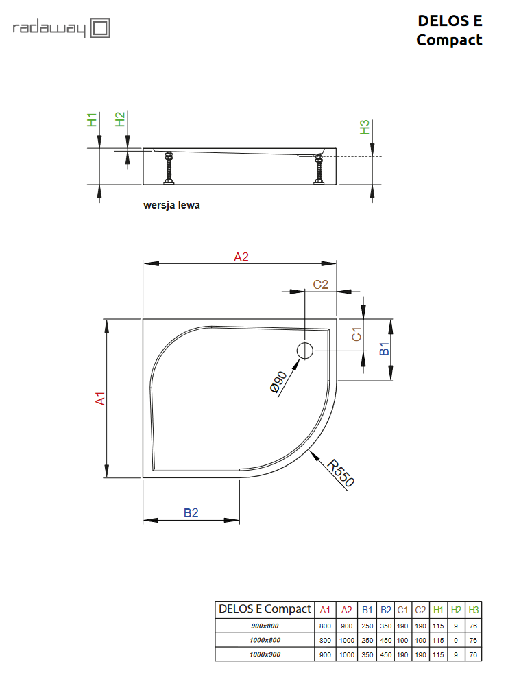 Radaway Delos E Compact brodzik półokrągły asymetryczny 100x90 lewy SDE1090-05L
