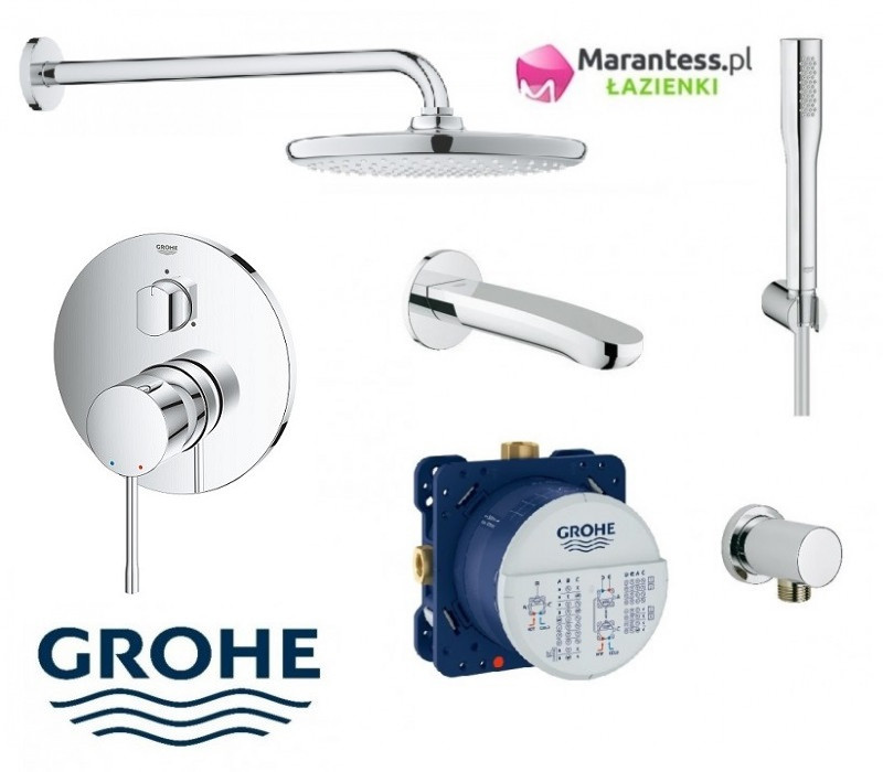 Grohe Essence zestaw podtynkowy z deszczownicą Tempesta 250 Rain 25 cm, słuchawką i wylewką kompletny 24092001WAN21