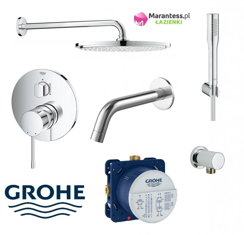 Grohe Essence zestaw podtynkowy z deszczownicą 31x31 słuchawką i wylewką wannową kompletny 24092001WAN04