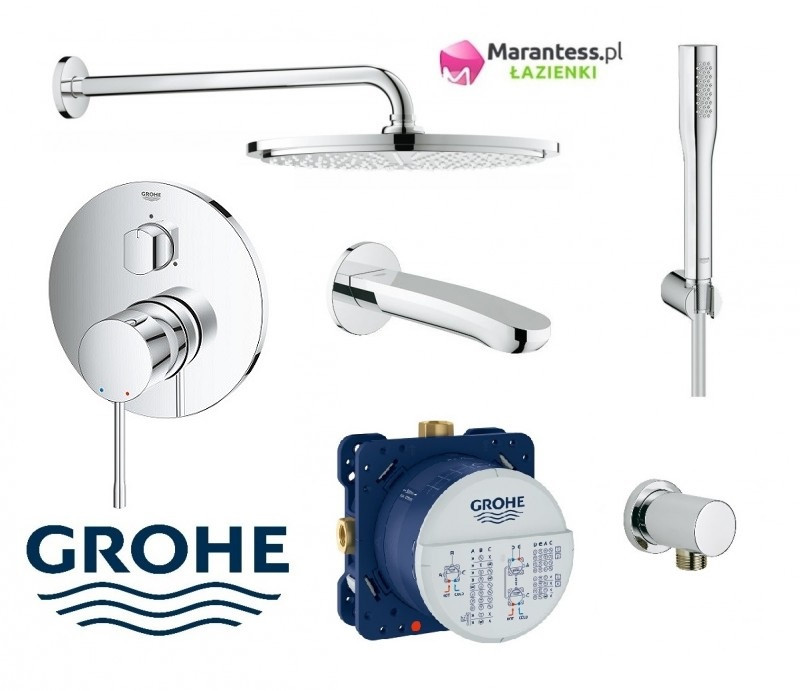 Grohe Essence zestaw podtynkowy z deszczownicą 31x31 słuchawką i wylewką wannową kompletny 24092001WAN03