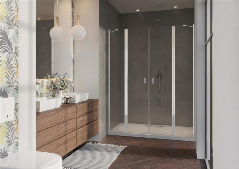 Radaway Nes 8 DWD II drzwi wnękowe dwuczęściowe wahadłowe 130 cm chrom przeźroczyste Easy Clean 10081073-01-01 + 10080157-01-01